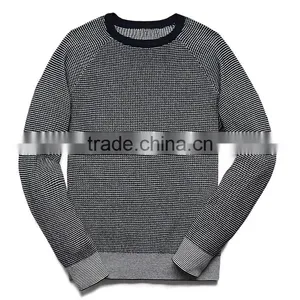 Raglan Long Sleeve Rib Knit Black Neckline Cotton Sweater Mens Striped Pullover thumbnail-4
