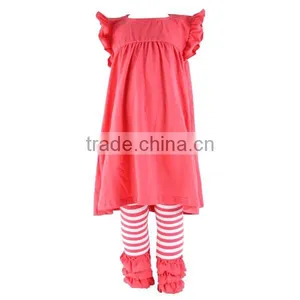Cotton Solid Dress Children Clothes Girls Boutique Clothing Stripe Ruffle Pants Outfits thumbnail-2