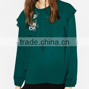 Runwaylover EY2373B Europe Style 2017 Ladies Fashion Falbala Embroidery Blouse thumbnail-1