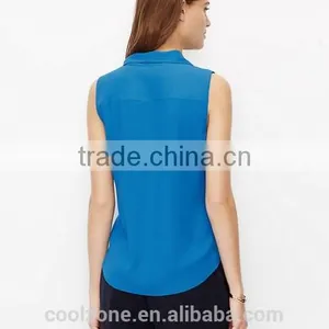 Hot Selling Fashion Crepe Blouse Knok Front Sleeveless Lady Blouse thumbnail-3