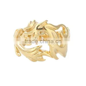 Titanium Steel Unadjustable Rings Gold Plated Dragon thumbnail-1