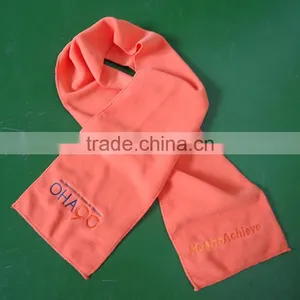 Long Polar Fleece Orange Color With Logo Warm Winter Anti Pill Lightweight Women's Scarf thumbnail-1