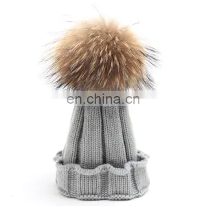 Crochet Pom Pom Hats Kids Child Knitted Winter Hats With Large Poms thumbnail-5