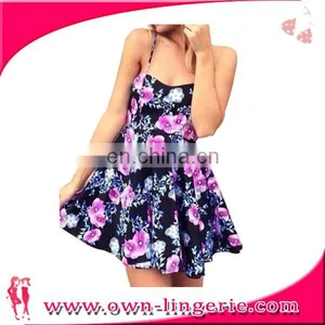2017 Wholesale Fashion Girl Pleated Flower Printed Women Midi Umbrella Skirt thumbnail-2
