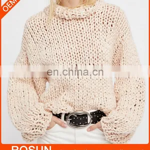 Oversized Sweater Tunics for Women of Long Sleeve Apricot Knit Ladies Tops With Latest Chunky Handmade Design as Crochet thumbnail-1