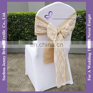 C388D Wedding Decoration Burlap Ivory Lace Chair Covers Chair Sashes thumbnail-1