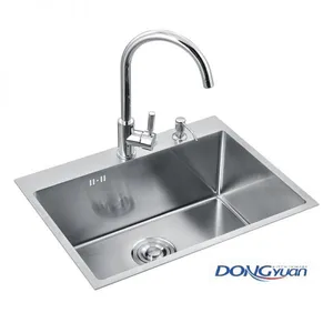 Guangdong Dongyuan Kitchenware 600×450×230mm SUS304 Stainless Steel Single Bowl Handmade Dual Mount Kitchen Sink (HA602-6045-R10) thumbnail-1