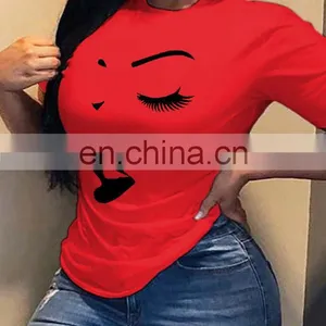 Women's Top Abstract Face Print Round Neck Short Sleeve T-shirt thumbnail-2