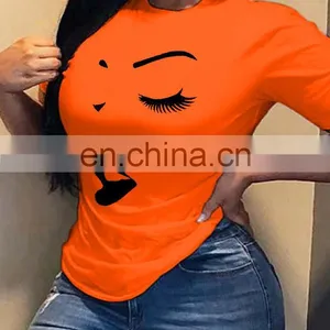 Women's Top Abstract Face Print Round Neck Short Sleeve T-shirt thumbnail-6