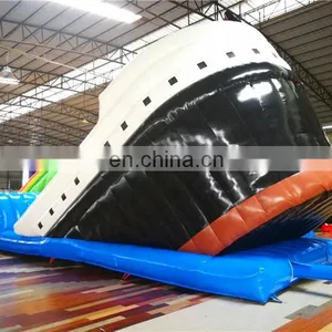 Outdoor Portable Blue Ship Inflatable Titanic Water Pool Slide for Sale thumbnail-4