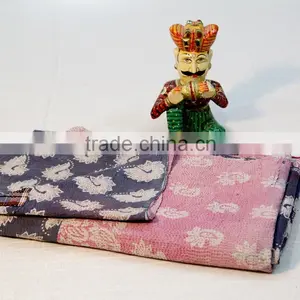 Kantha Print King Size Quilt Reversible Ethnic Art Bedding Indian Vintage Flower Prints Bed Cover thumbnail-2
