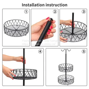Storage Rack Kitchen Wire Steel Bread Fruit Bowl Stand 2 Tier Metal Fruit Basket thumbnail-4