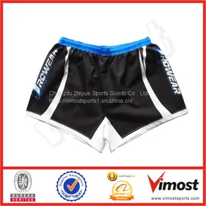 Sublimated Black and White Rugby Shorts of Blue Elastic on the Waist thumbnail-1