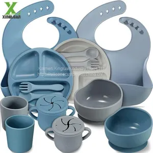 Baby Feeding Kit - Complete and Multilevel - 10 Baby Guided Weaning Silicone Supplies Including Food Capture Bib thumbnail-2