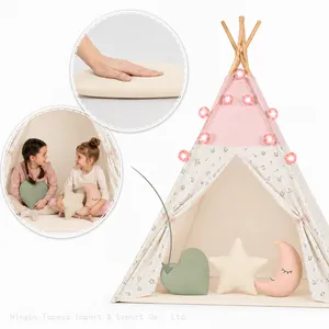 Teepee Tent for Kids, Foldable Play Tent With Pennant Banners & Led Lamp Light for Girls & Boys, Cozy Warm Reading Nook & Room Decor thumbnail-1