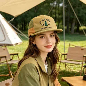 5 Panel Camp Cap Color Block Printed Graphic Flat Brim Outdoor Travel Daily Wear Caps Custom Logo thumbnail-1
