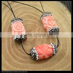 LFD-0044B Wholesale Shell Beads Engraved Flowers Pink Round Tube Connector Paved Crystal Rhinestone Spacer Beads Jewelry thumbnail-1