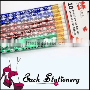 7" HB 10 Pcs Round Shape Color Heat Transfer Painting Wooden Pencil Set With Rubber thumbnail-1