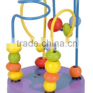 12 Months Kids ASTM New Hot Toys Orange Base Lion Design Small Wooden Surround Colourful Beads Roller Coaster thumbnail-3