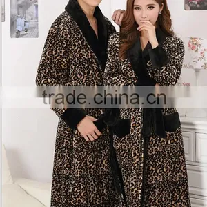 2015 New Design Coral Fleece Couples Sexy Leopard Bathrobe thumbnail-4