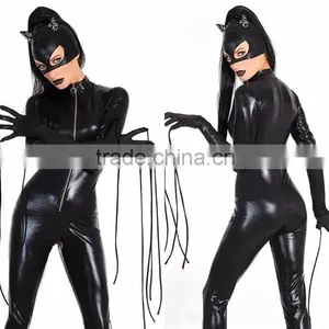 Sexy Girl Black Catwoman Jumpsuit Faux Leather Latex Catsuit For Women Bodysuits SM Game Sexy Uniform For Catwoman Costume thumbnail-1