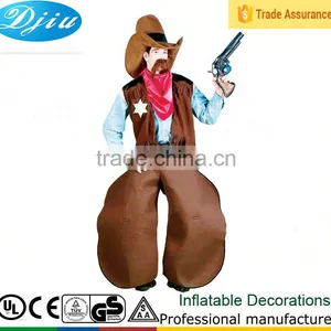 DJ-CO-157 Brown Clothes Inflatable Cowboy Adult Black Long Dress Costume Black Gun thumbnail-1
