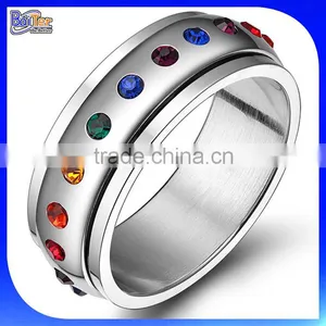 Custom Channel Setting Color Stones Stainless Steel Gay Men Ring Wholesale thumbnail-3