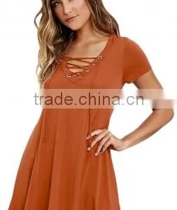 Latest Fashion Design Women Casual Dress With V_Neck China Factory thumbnail-6