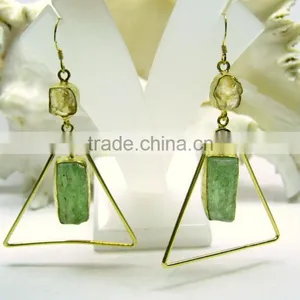 Citrine & Green Kyanite Rough Gemstone Earrings, 925 Solid Sterling Silver Earrings, Designer Vermeil Dangle Earrings thumbnail-2