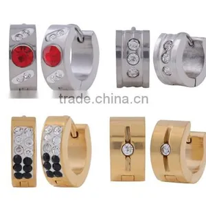 Fashion Women's Gold Crystal Stainless Steel Huggie Hoop Stud Earring thumbnail-1