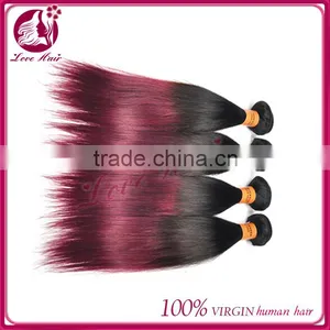 Silk Straight Ombre Hair Weave #1b #Burg Brazilian Virgin Hair thumbnail-1