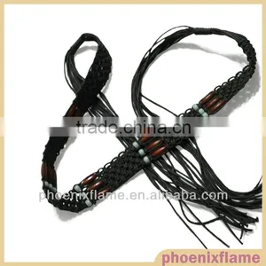 Hand-woven Leather Belt With Wooden Bead thumbnail-1