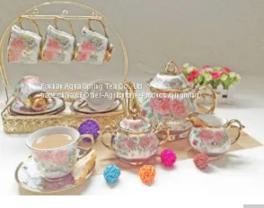 European Style Ceramic Tea Set With Plated Flower thumbnail-1