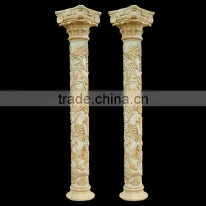 Hand Carved Carved Yellow Marble Roman Pillar Design thumbnail-1