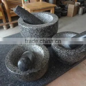 Black Polished Granite Mortar and Pestle thumbnail-5