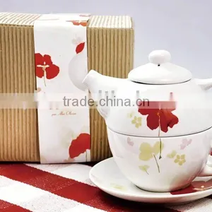 3pcs Round Shape Porcelain Tea Pot Set With Decal thumbnail-1
