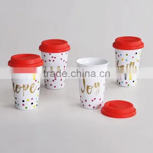 Single-wall Ceramic Tracel Mug With Slilicone Cover and Band,ceramic Single-wall Mug,porcelain Travel Mug With Silicone Lid thumbnail-2