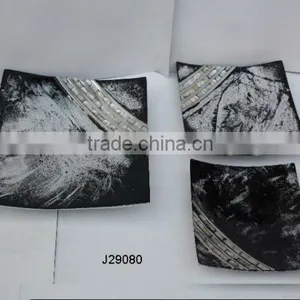 Cast Aluminium Square Tray With Black Food Safe Enamel and Mother of Pearl Mosaic Mosaic thumbnail-1