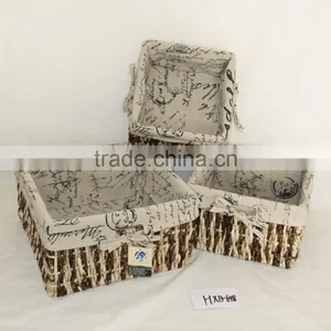 100% Handmade Natural Maize Storage Basket With Lining S/3 thumbnail-1