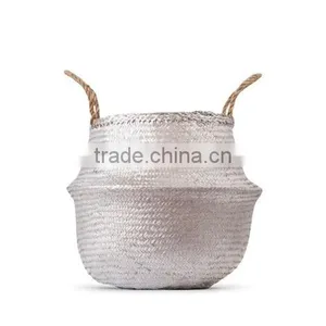 Metalic Silver Seagrass Basket/ Laundry Seagrass Storage Basket/ Decor Basket thumbnail-2