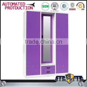 Double Color Wardrobe Design Furniture Bedroom Indian Closet Almari Powder Coated Steel Almirah thumbnail-1