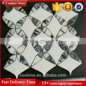 Pure White Marble and Panda White Marble Waterjet Mosaic Tile thumbnail-2
