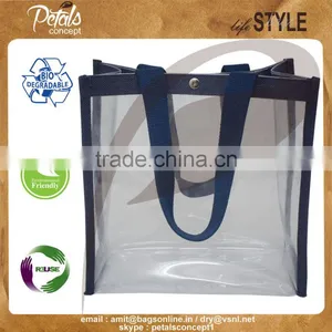 Clear Pvc See Through Jute Trimming Tote Bag With Cotton Web Handle thumbnail-3