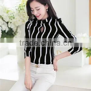 Fashion Korea Womens Stripe Blouse Long Sleeve Shirt Chiffon Slim Fit Tops thumbnail-4