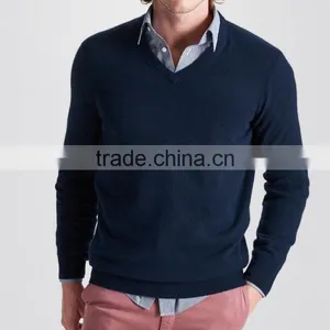 High Quality Men's V-neck Cashmere Sweater Navy(BKNM12) thumbnail-1