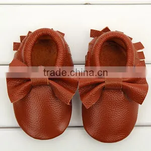 Soft Rubber Sole Cute Baby Orthopedic Shoes Baby Leather Moccasins With Bow thumbnail-4
