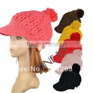 Women's Wool Winter Hat Thick Line Hat Ball Cute Hat Warm Flight Hat Peaked Cap 9085 thumbnail-1