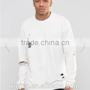 2016 Latest Design Ripped Long Sleeve for Men White t Shirt thumbnail-1