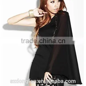 2016 New Fashion Dress Berserk Sexy Strapless Chiffon Oblique European Style Sleeves Wrap Dress New Models thumbnail-2