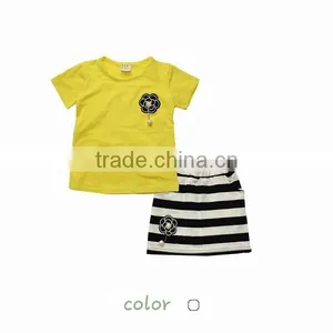 New Fashioned Boutique Candy Color Cotton Baby Girl Set Clothing Adorable Pleated Skirts Set thumbnail-1